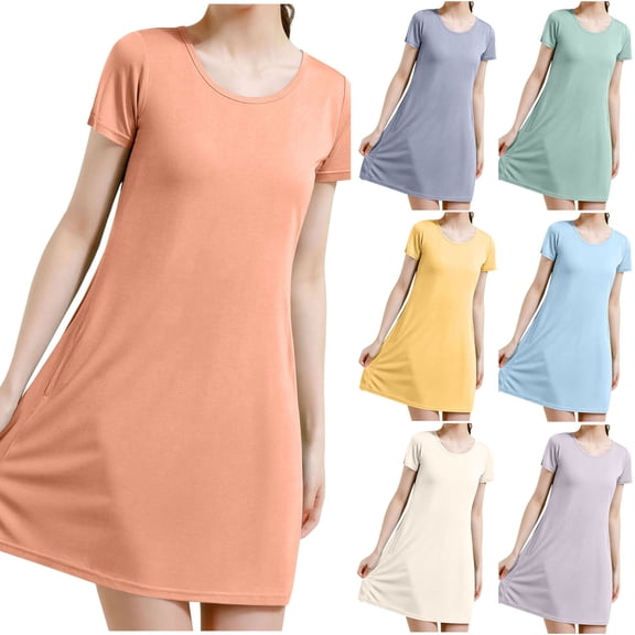 QNANSPI Nightgowns for Women,Nightgown with Built in Bra,Women's Solid Color Fashion Breathable Chest Cushion Mid-Calf Sleepshirts
