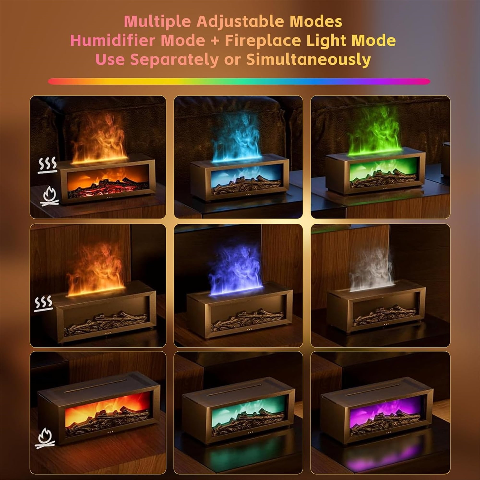 Mini Fireplace Diffusers Fireplace Humidifier with Remote 150ml Fireside Ultrasonic Humidifier Bonfire Flame Diffuser with 7 Colors Light for Home Room Office,Black,1,1