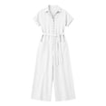 thumbnail image 7 of VBVC Women's Short Sleeve Wide Leg Jumpsuit , Belted Button Down Romper For Women , Ladies' Casual Shirt Style One Piece Outfit with Pockets,White,S-2XL, 7 of 7
