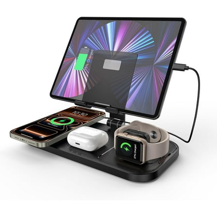 Wireless Charger 4 in 1 for Apple Charging Station for iPhone 17 Pro Max/16/15 Series, AirPods Pro 2, iPad Stand, Watch Charger for iWatch Series 10/9/8, Wireless Charging Station for Multiple