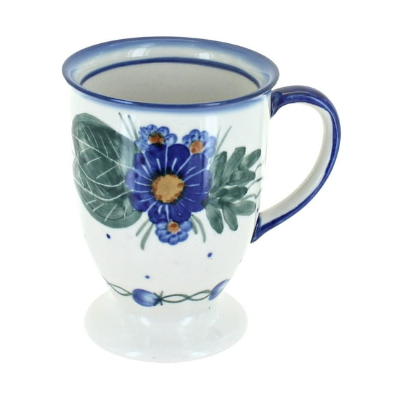Blue Rose Polish Pottery Forget Me Not Pedestal Mug