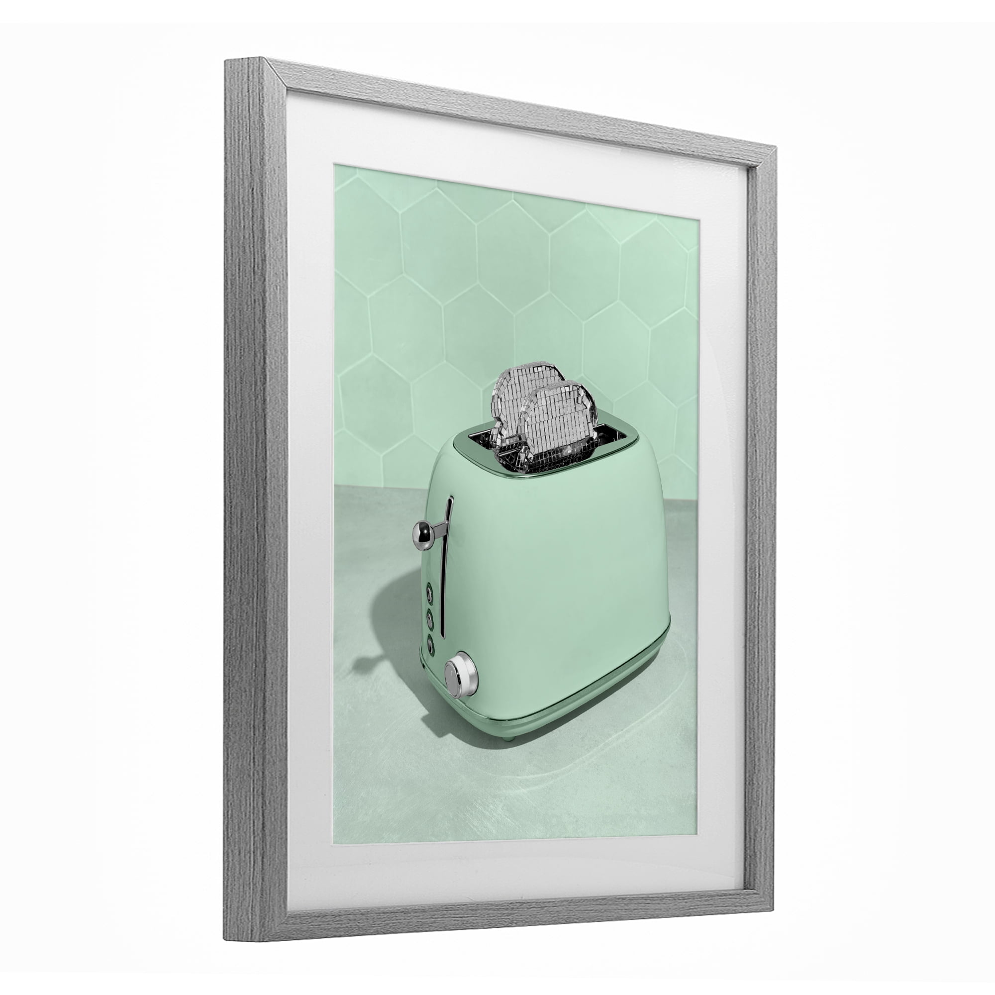 Stupell Industries Disco Toaster Over Green Gray Framed Print Under Glass, design by LISH Creative