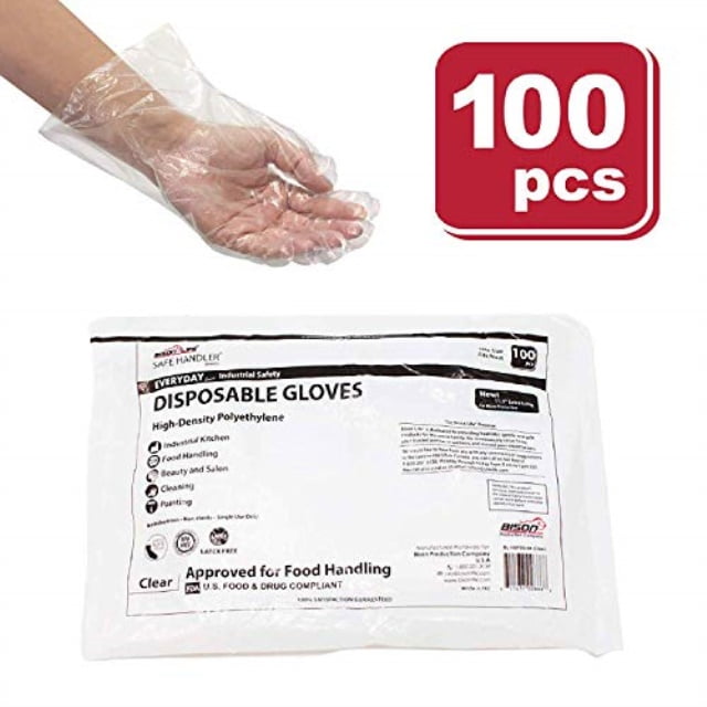 safe handler disposable food handling long cuff poly gloves one size
