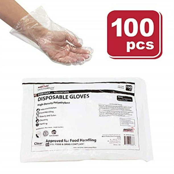 safe handler disposable food handling long cuff poly gloves | one size ...