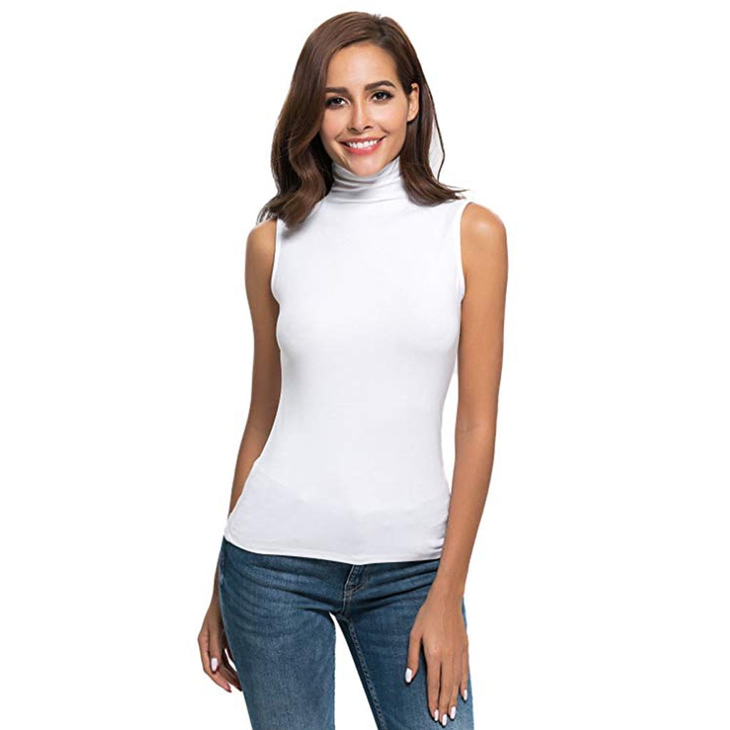 Turtleneck Sleeveless Top for Women Solid Slim Fit Tee Shirt Blouse Womens Medical Clothing