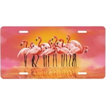 Vintage Sunset Pink Flamingos License Plate, Decorative Car Front License Plate, Aluminum Novelty License Plates Vanity Tag Metal Car Plate for Women Men 6 X 12 Inch