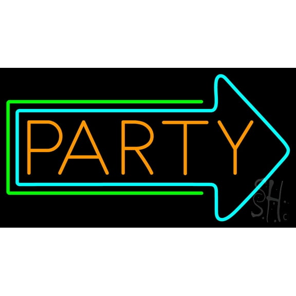 Party With Arrow LED Neon Sign 13 x 24 - inches, Black Square Cut Acrylic Backing, with Dimmer - Bright and Premium built indoor LED Neon Sign for Event, Party.