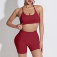 thumbnail image 2 of Women 2 Piece Workout Sets Hidden Scrunch Hip Lifting Seamless Leggings Long Sleeve Yoga Crop Tops Sports Bra Gym Clothes Sets Sports Bra Gym Clothes Sets (M,Wine), 2 of 5