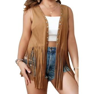 Fringe Vest for Women Plus Size, Faux Suede Leather Cowboy Style