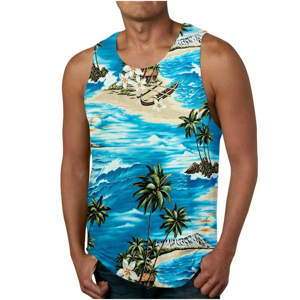 Fanxing Men's Tank Tops Summer Tropical Printed Sleeveless Tees Cool ...
