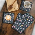 thumbnail image 5 of Dark Blue Princess Castle Pattern Kitchen Oven Mitt and Pot Holder Sets 2 Pcs for Baking, Cooking and Grilling, Heat Resistant Up To 392 °F, 5 of 7