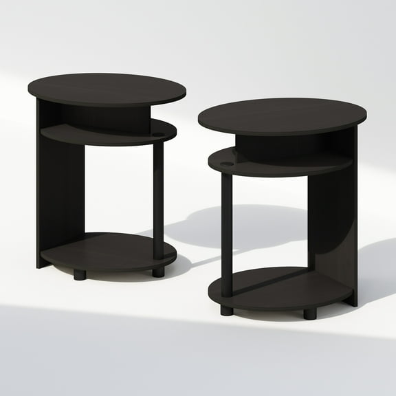 Furinno Tidur Simple Design Oval Nightstand, Bedside Table, Walnut, Set of 2