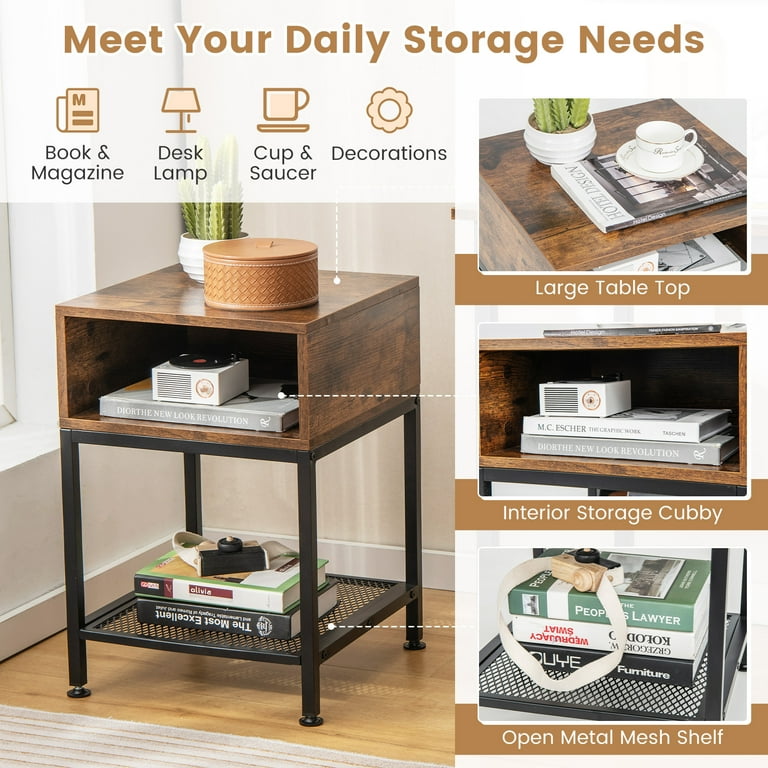 Costway 2 PCS 3-tier Wood Top End Table w/ Metal Frame Costway 2 PCS 3-tier Wood Top End Table w/ Metal Frame