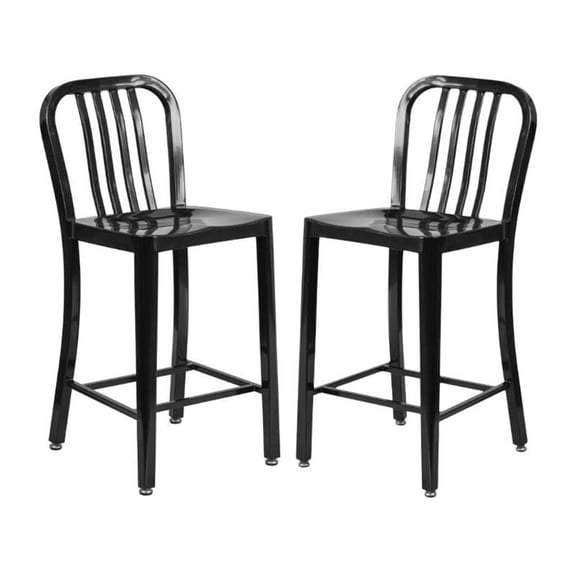 Home Square 24" Metal Vertical Slat Back Counter Stool in Black - Set of 2