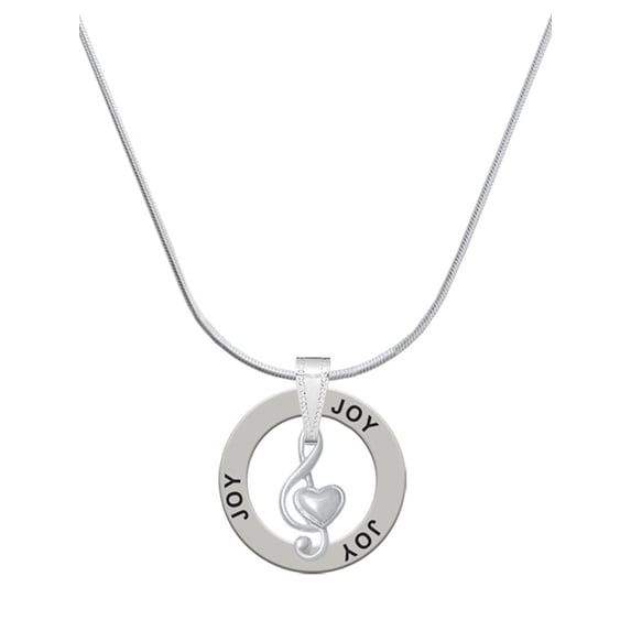 Delight Jewelry Silvertone Medium Clef with Heart Joy Ring Charm Necklace, 18"