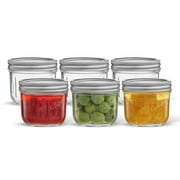Wide Mouth Small Mason Jars with Airtight Lids, Labels and Measures - 8 oz - [Set of 6] Airtight Canning Jars, Glass Jar