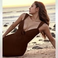 thumbnail image 5 of Women Backless Dress V Neck Sleeveless Open Back Split Maxi Dress Party Cocktail Brown S, 5 of 6