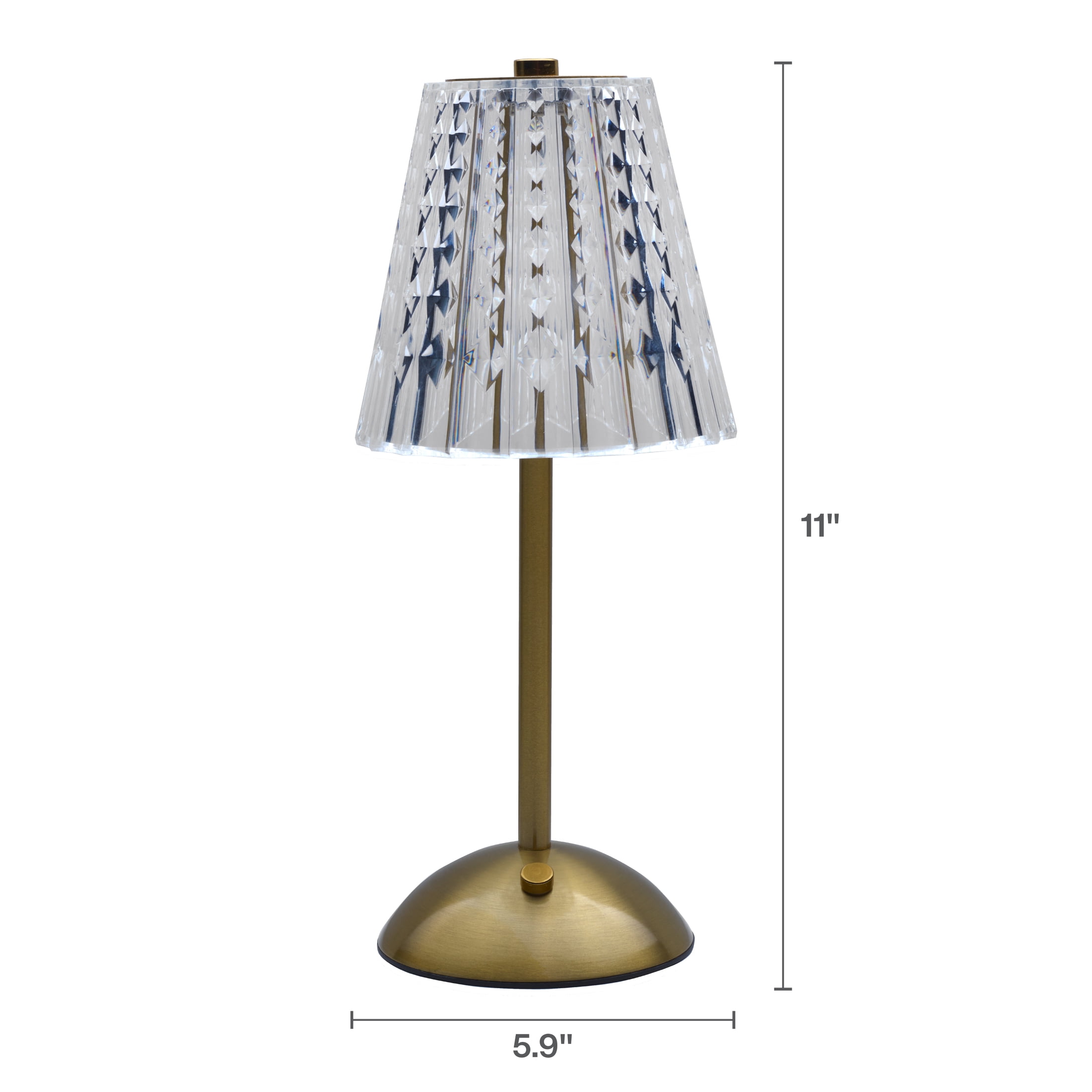 Home Accents 11 inch Acrylic and Metal Rechargeable Cordless LED Lamp with Shade, Clear