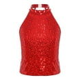 thumbnail image 6 of Hansber Girls Sparkling Halter Neck Jazz Dance Ballet Crop Top Sleeveless Tees for Cheerleading Red 8, 6 of 7