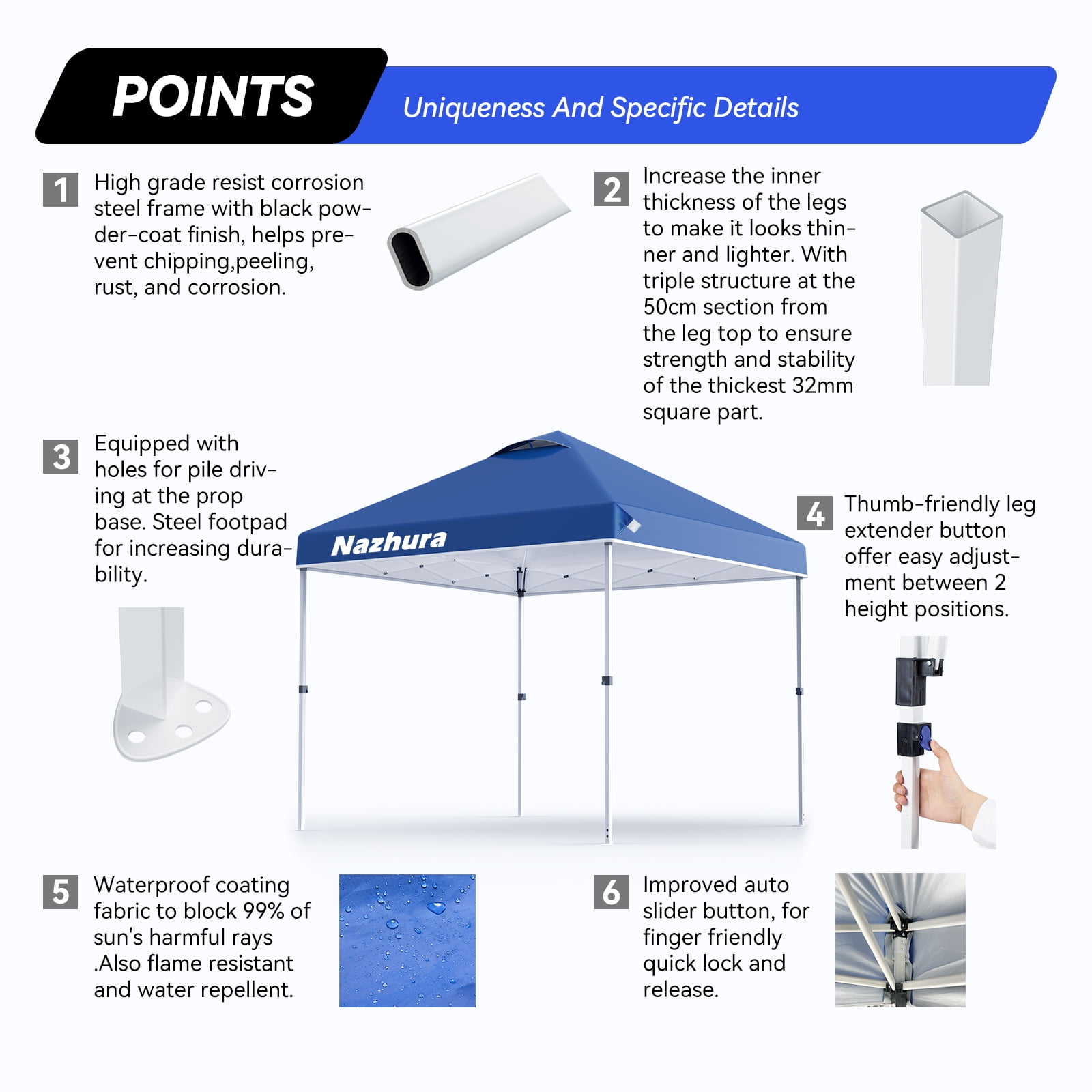 Nazhura 10フィート x 10フィート ポップアップキャノピーテント サンドウェイトバッグ付き パティオ用オーニング ピクニックやキャンプ用の自立型サ 並行輸入品 Nazhura ポップアップキャノピーテント 10フィート x 10フィート
