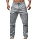 thumbnail image 2 of Pantalones largos para hombre, de color liso, informales, a la moda, vintage, con bolsillos y cordón, pantalones de trabajo de poliéster para hombre., 2 of 7