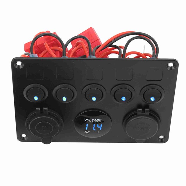 Panel de interruptor LED Impermeable de 5 Bandas Con Voltímetro Para Barco Marino RV Camión Enchufe de Encendedor de Cigarrillos USB Dual