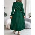 thumbnail image 4 of Fall Dresses for Women Women's Elegant Wrap V Neck Lantern Sleeve Empire Waist Pleated Flowy Maxi Long Dress, 4 of 5