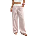 thumbnail image 2 of Striped Wide Leg Lounge Pants for Women High Waist Elastic Waist Casual Pants with Button Detail Loose Fit Trousers, 2 of 5