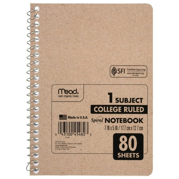 Mead® Spiral Notebook, 80 Sheets, College Ruled, 7" x 5", Tan Walmart