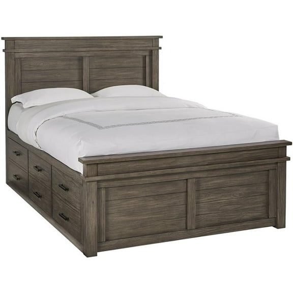 Bowery Hill Transitional Solid Wood Queen Captains Bed in Gray Stone