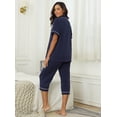 thumbnail image 4 of MAYFISH 100% Cotton Capri Pajama for Women Set Summer Short Sleeve Pj Sets for Women Cotton Sleepwear(Navy Blue,M), 4 of 5