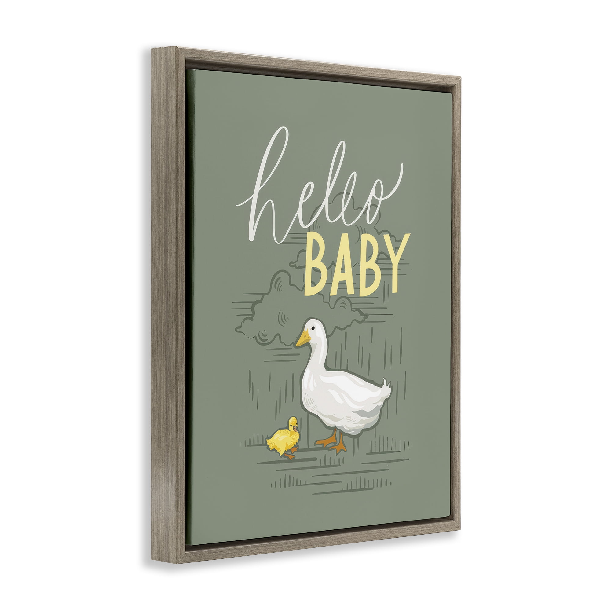 Stupell Industries Hello Baby Duck & Duckling Animals Painting Brown Floater Framed Canvas Art Print Wall Art, 25 x 31