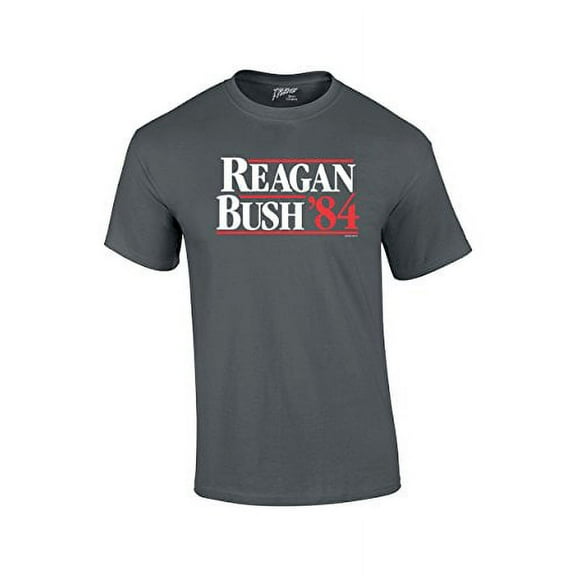 Reagan Bush 1984 Presidential Campaign Political Design Men's Short Sleeve T-shirt President Retro 80's Condervative Republican-Charcoal-Small