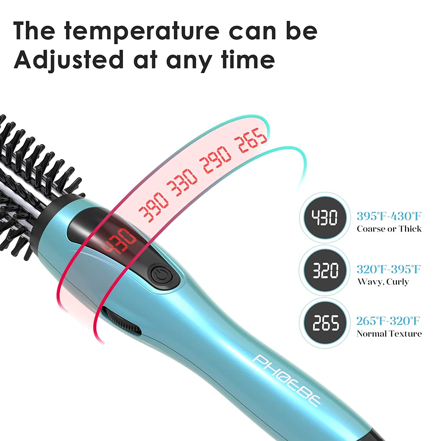 Sea-Maid Curling Iron 1 inch Thermal Brush with LCD Display & Adjustable Temperature Hair Comb for Curls or Waves,Blue