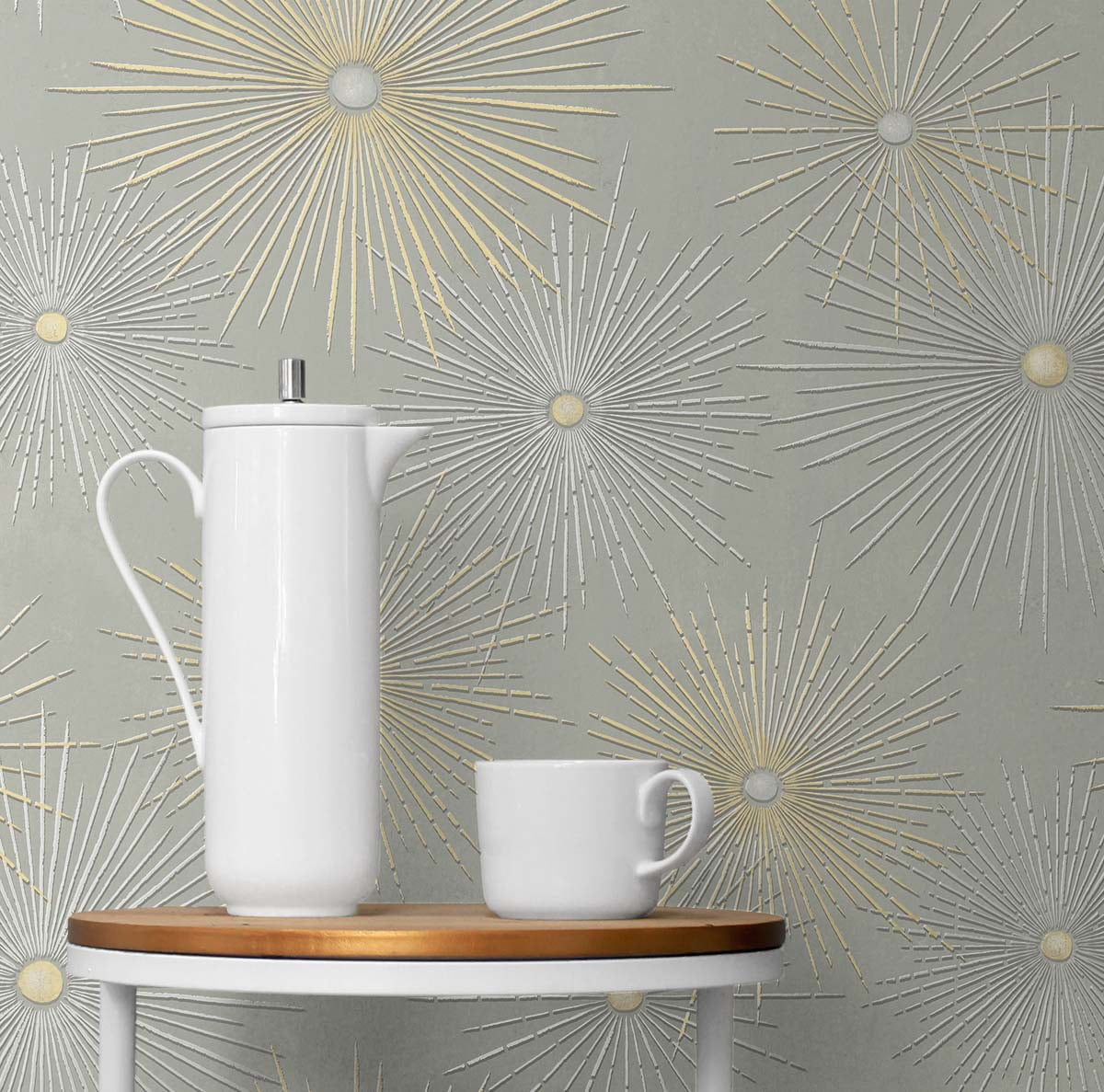 NextWall  Starburst Geo Peel and Stick Wallpaper Silversmoke & Gold