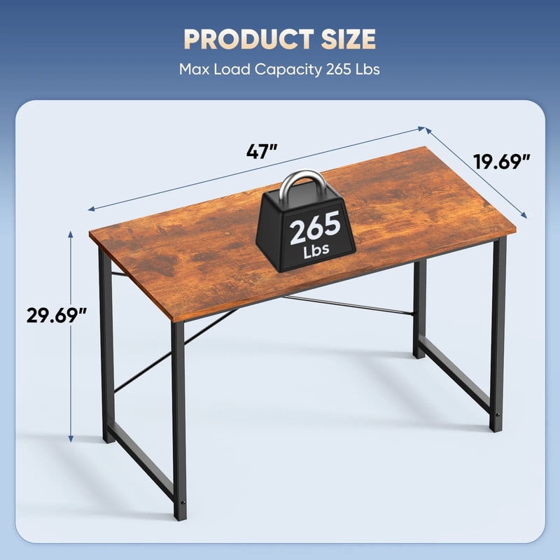 Kelno 47 Inch Computer Desk Home Office Writing Study Desk Gaming Table，Rustic Brown