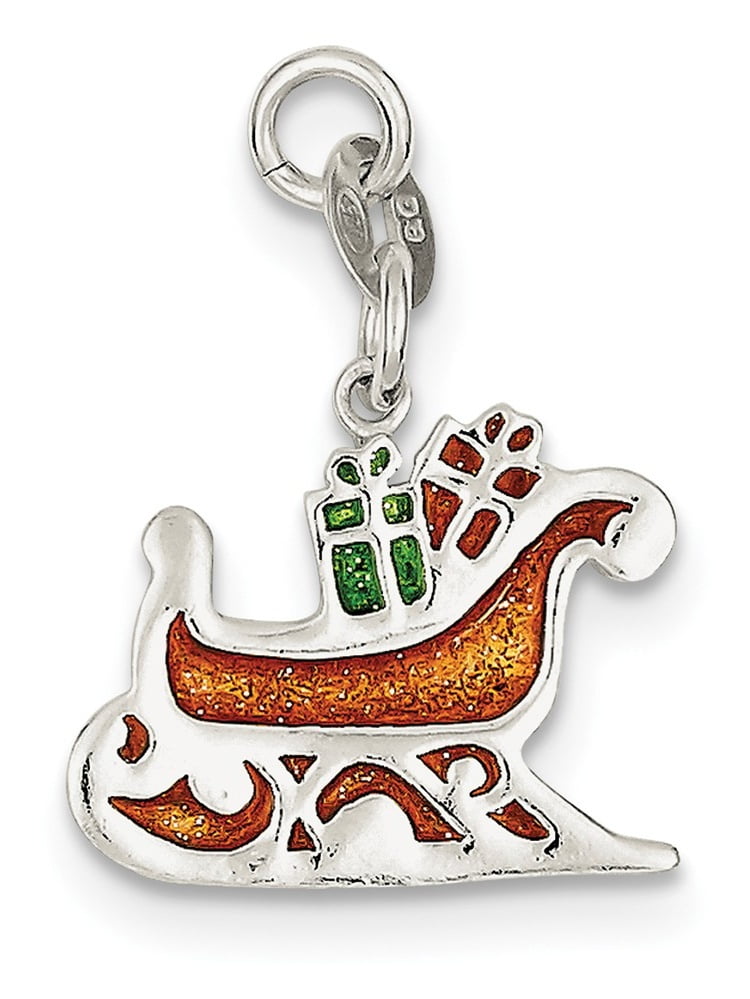 Sterling Silver Enameled Santas Sled Charm