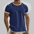 thumbnail image 2 of Eryao Mens Linen Summer T Shirts Muscle Fit Tops Short Sleeve Crewneck Tshirt Basic Athletic Fitness Workout Tees Blue,L, 2 of 6