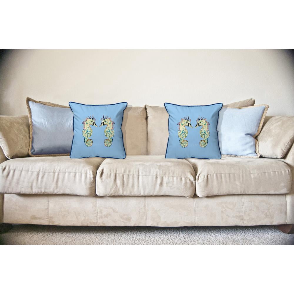 Betsy Drake HJ388B 18 x 18 in. Betsys Seahorses Light Blue Background Large Corded Indoor & Outdoor Pillow