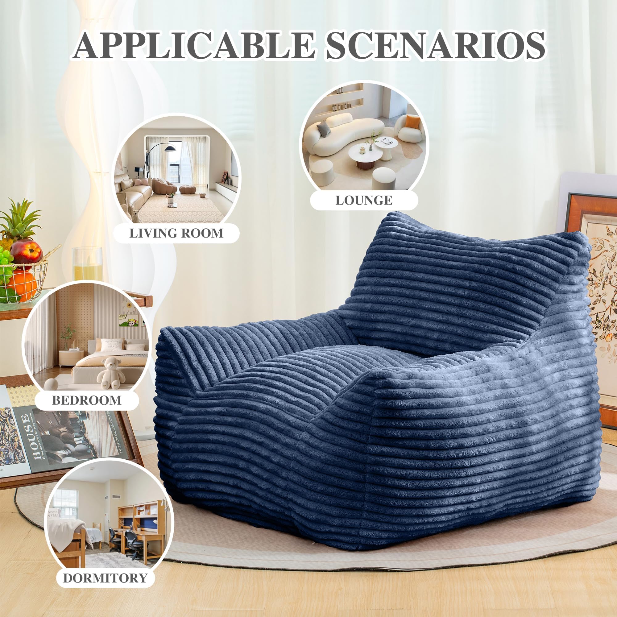 JESTOP Bean Bag Chair for Adults with Armrests, Lazy Floor Sofa Cozy Single Cloud Mini Couch, Corduroy Reading Chair for Living Room Bedroom