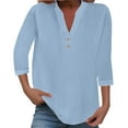 thumbnail image 1 of WEIYLL Ladies Summer Tops V Neck 3/4 Sleeve Button Solid Bu1 Top Sizes XL, 1 of 5