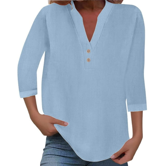 Mode Femme Col en V Manches Pointues Bouton Haut Décontracté Confortable