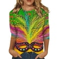thumbnail image 2 of BOOMILK Mardi Gras Shirts for Women Loose Fit 3/4 Sleeve Plus Size Tops Crew Neck Carnival Graphic Tees, 2 of 4