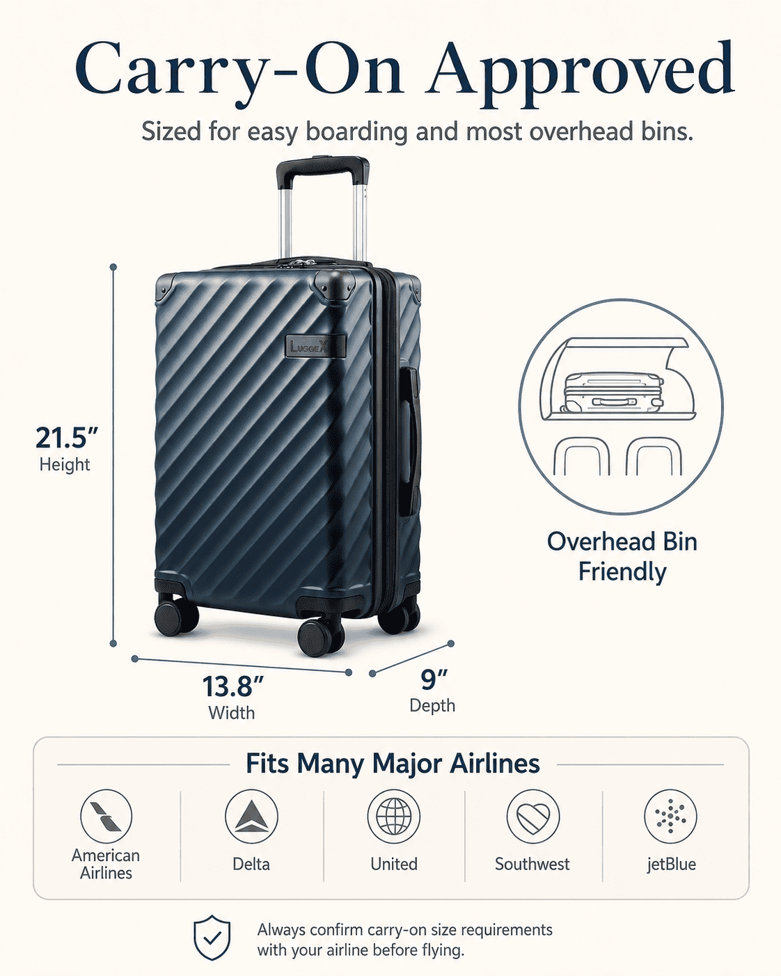20" Carry-on Polycarbonate Expandable Hardshell Luggage,Navy