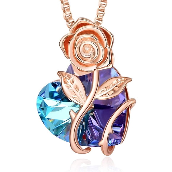 Collier en Forme de Cœur avec Cristaux d'Autrichien, Beau Cadeau d'Anniversaire Rose Bijoux pour Femmes