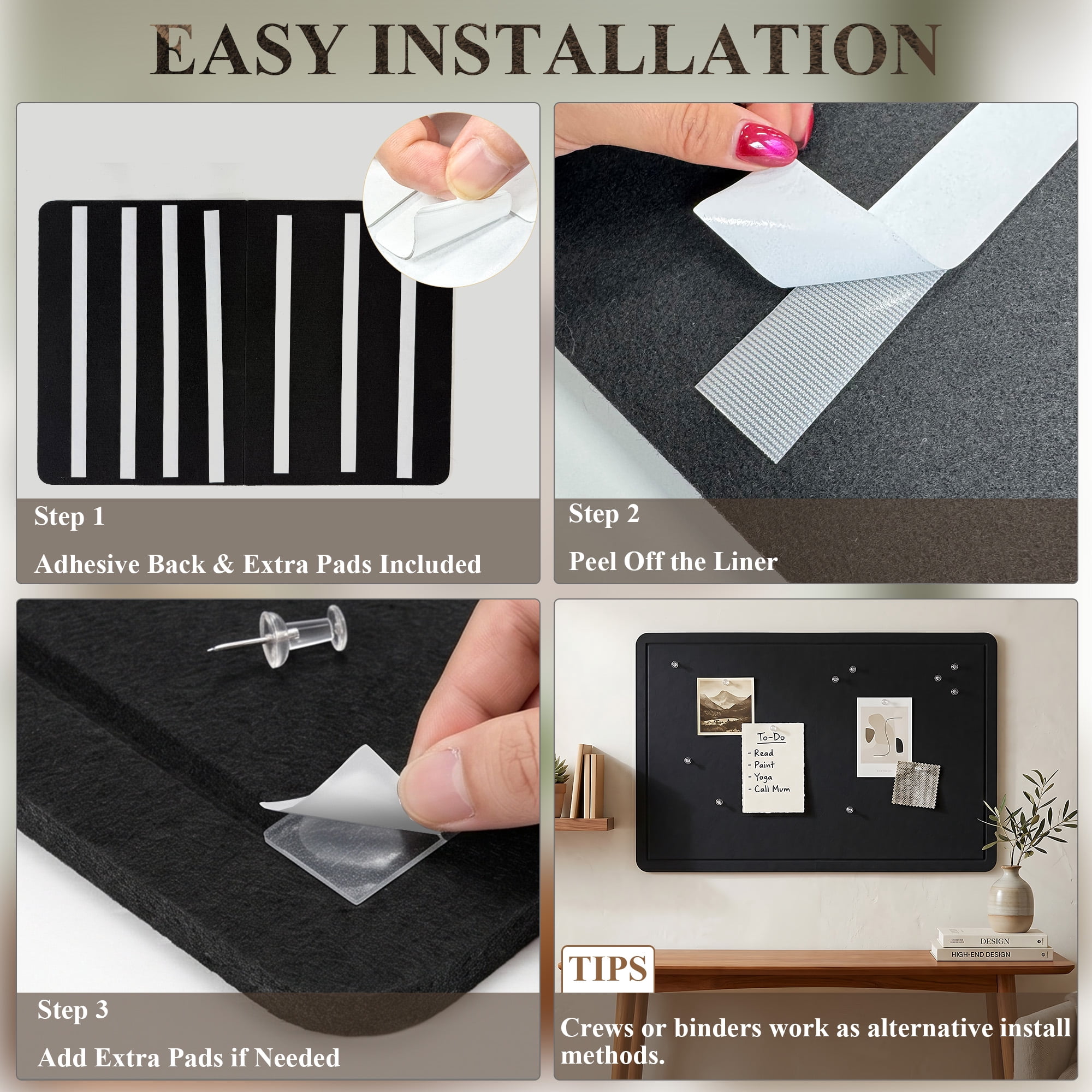 BEAUTYPEAK Large Felt Bulletin Board for Wall, 24" x 36" Frameless Picture Board Soft Felt Cork Board，Black