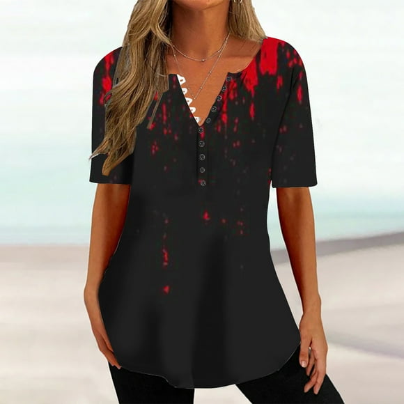 Sexy Halloween Costumes for Women Fashion V-neck Halloween Print Casual Loose Short Sleeve Short Sleeve V-neck Top/Shirt Tank Tops for Women 2023 on Clearance