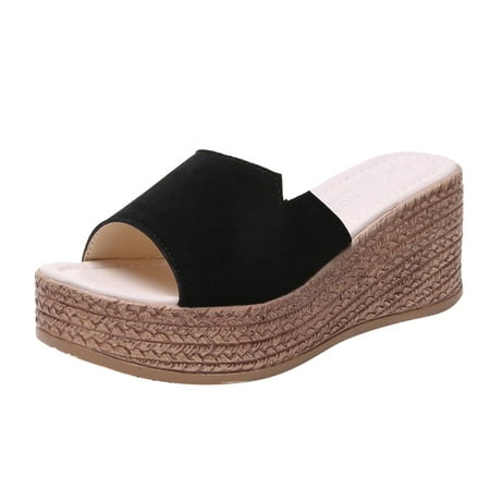 

Womens Sandals Fashion Summer Women Sandals Thick Heel Low Heel Fish Mouth Leather Texture Casual Style Women S Sandals Pu Black 37