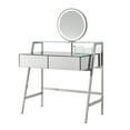 thumbnail image 3 of Mirrored Makeup Vanity Desk with Mirror and Lights, 2 Big Drawers, Open Shelf & Charging Station, For Bedroom, Silver, 3 of 9