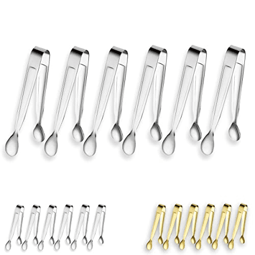 ReaNea Silver Sugar Tongs Set of 6 Stainless Steel Ice Tongs Mini